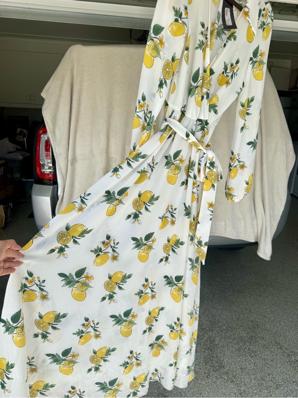 Lemon Print Faux Wrap Maxi Dress - Picture 8 of 13